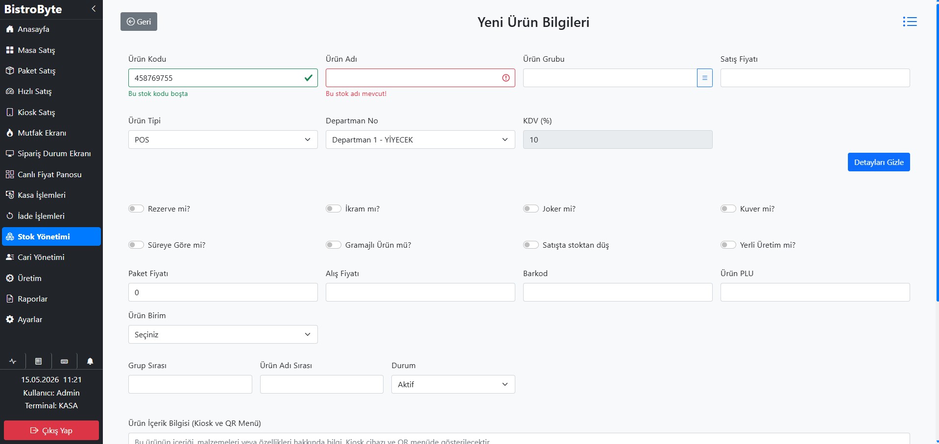 Stok İşlemleri 2